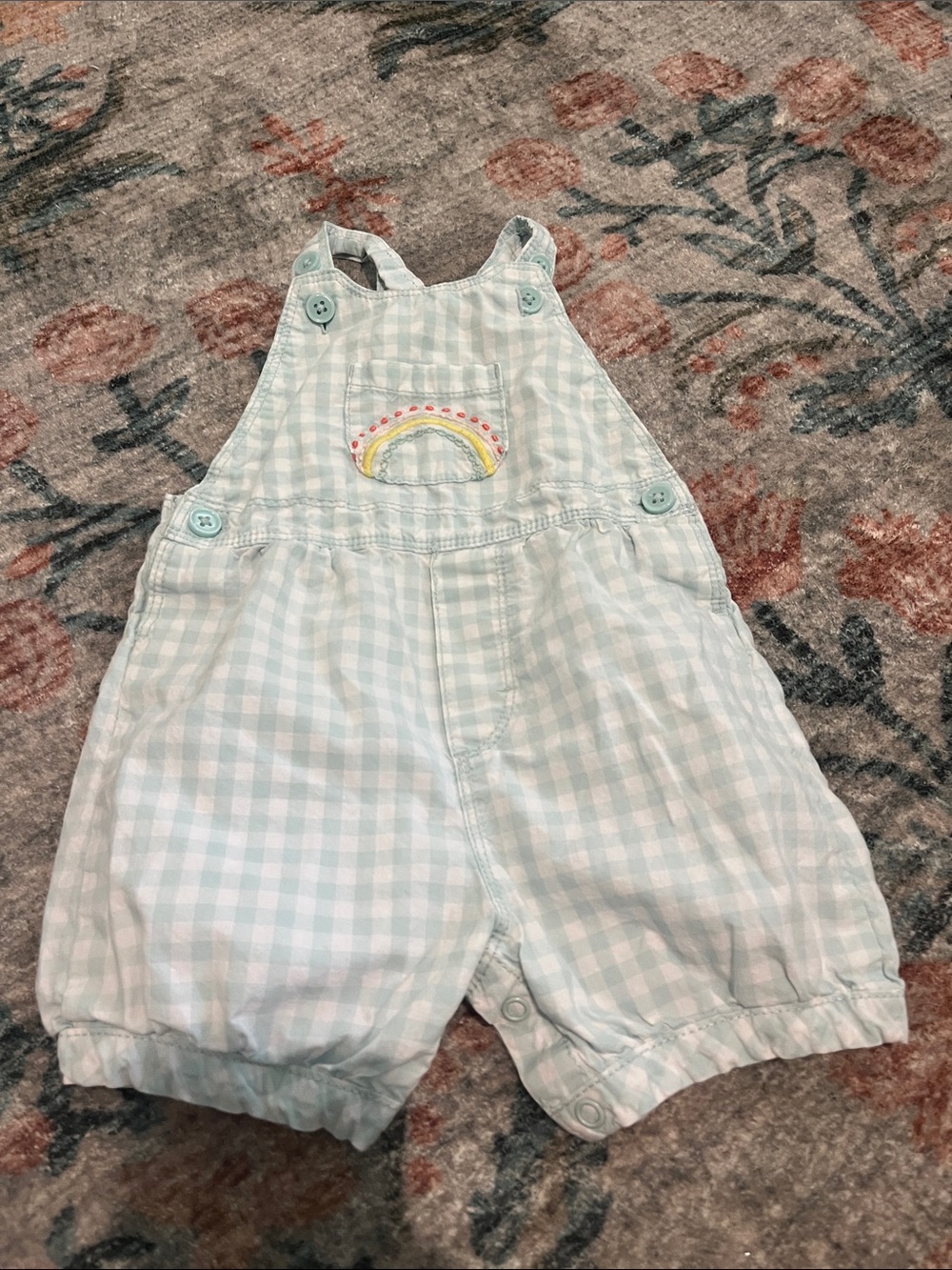 Baby Gingham Overalls with Rainbow Patch